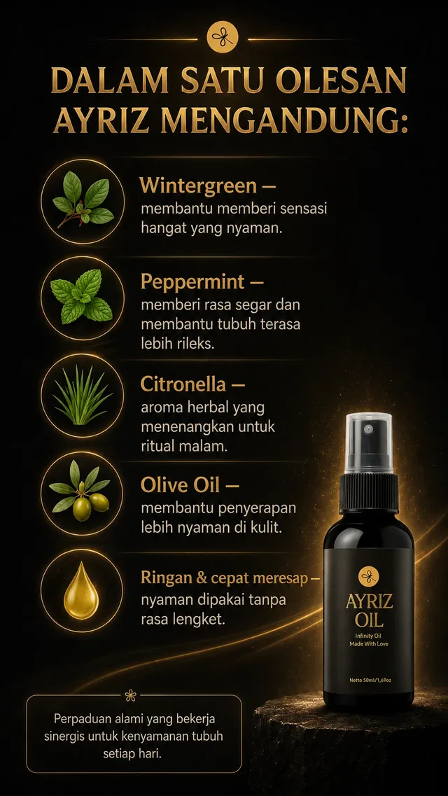 Kandungan dan benefit AYRIZ Oil